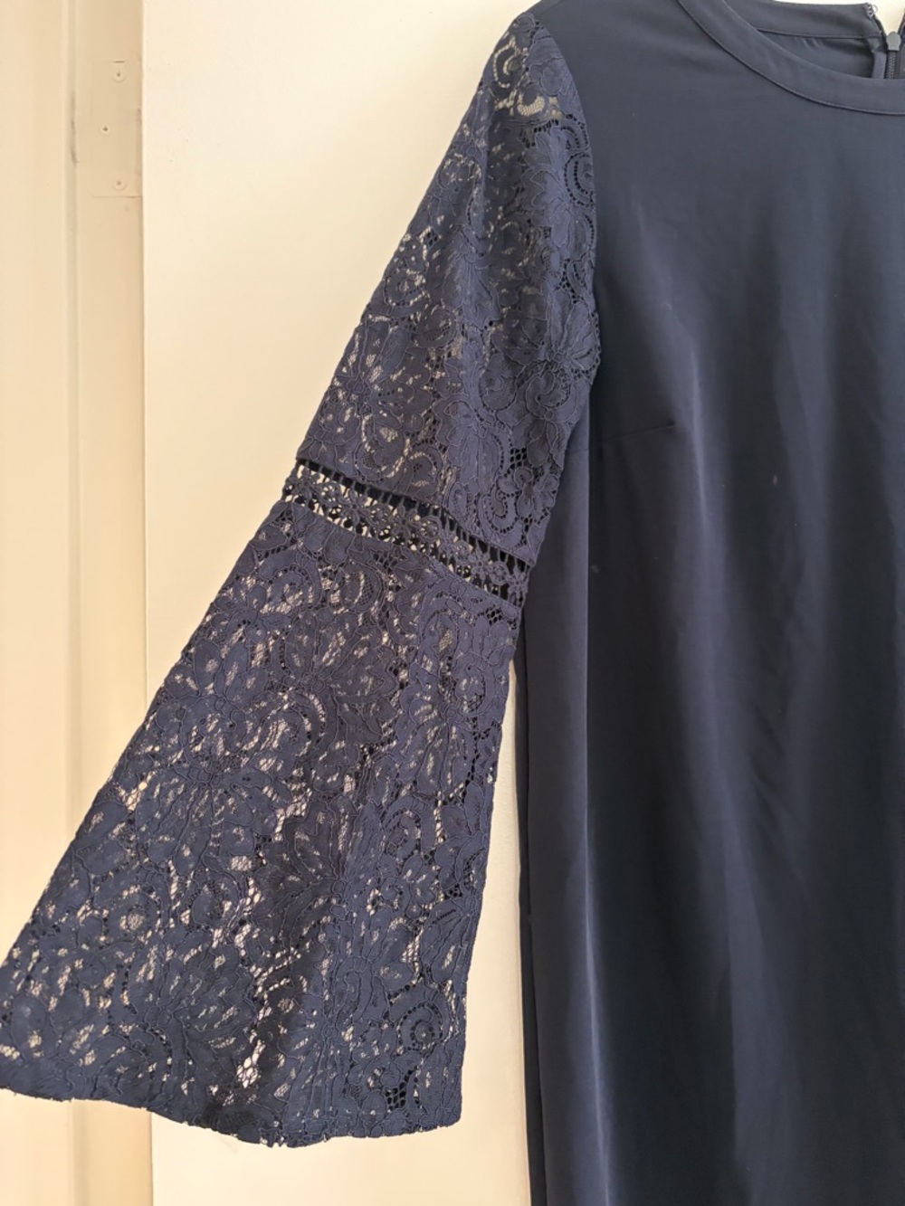 LOFT Navy Lace-Sleeve Shift Dress - Picture 5 of 7